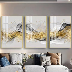 3pcs Minimalist Sofa Background Wall Paintings - Ink Foil Bird Tri