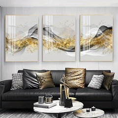 3pcs Minimalist Sofa Background Wall Paintings - Ink Foil Bird Tri