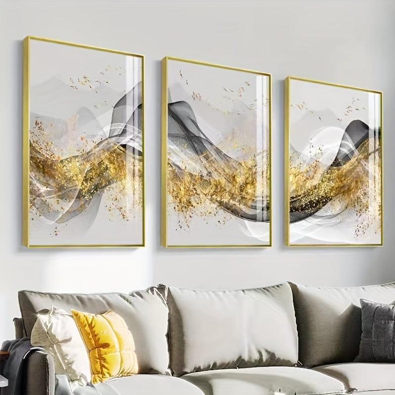 3pcs Minimalist Sofa Background Wall Paintings - Ink Foil Bird Tri