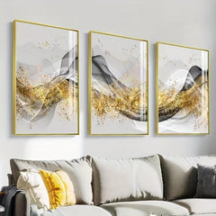 3pcs Minimalist Sofa Background Wall Paintings - Ink Foil Bird Tri