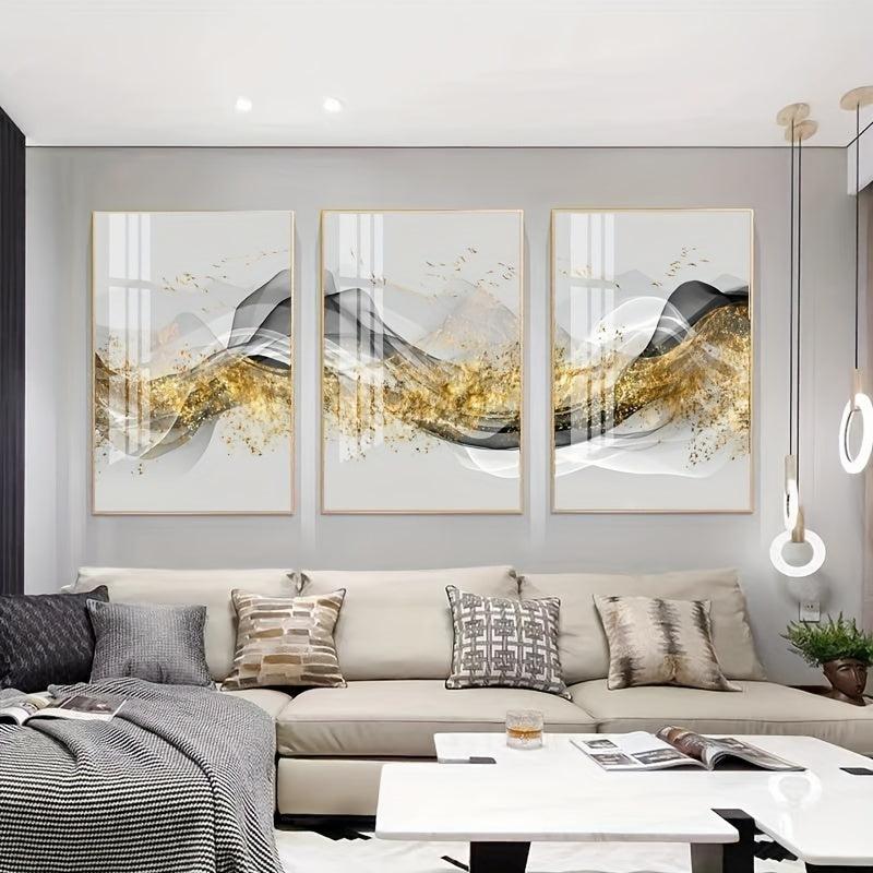 3pcs Minimalist Sofa Background Wall Paintings - Ink Foil Bird Tri