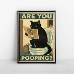 Are You Pooping Cat Kitten Watching Newspaper In Toilet Funny Anim