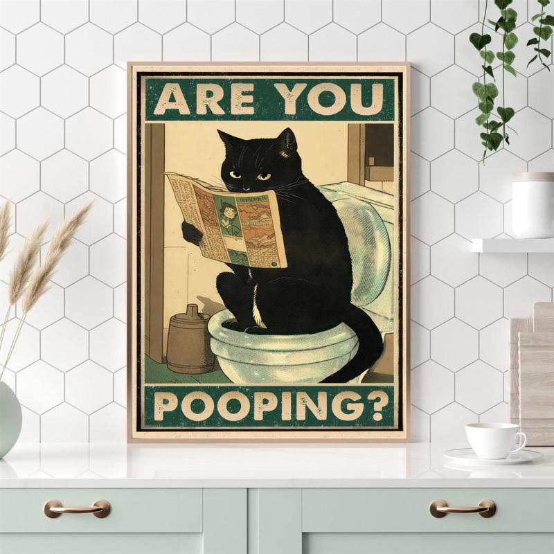 Are You Pooping Cat Kitten Watching Newspaper In Toilet Funny Anim