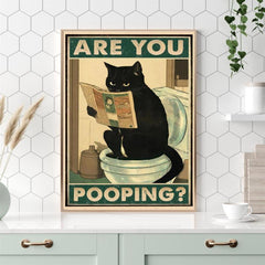 Are You Pooping Cat Kitten Watching Newspaper In Toilet Funny Anim