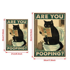 Are You Pooping Cat Kitten Watching Newspaper In Toilet Funny Anim