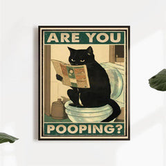 Are You Pooping Cat Kitten Watching Newspaper In Toilet Funny Anim