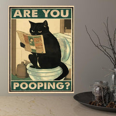 Are You Pooping Cat Kitten Watching Newspaper In Toilet Funny Anim