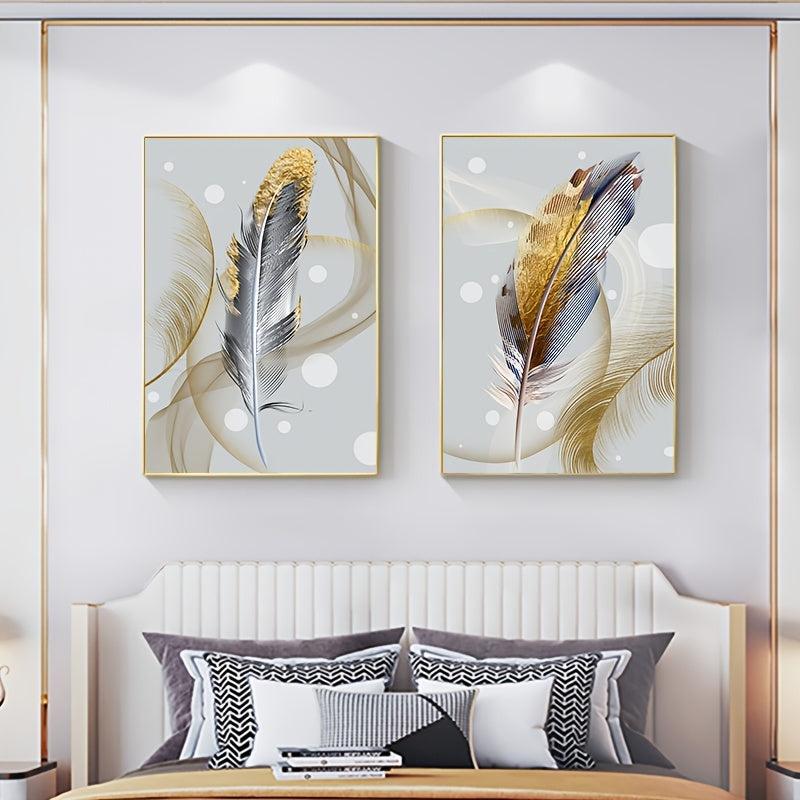 3pcs Golden Feather Canvas Painting HD Prints for Home Decor