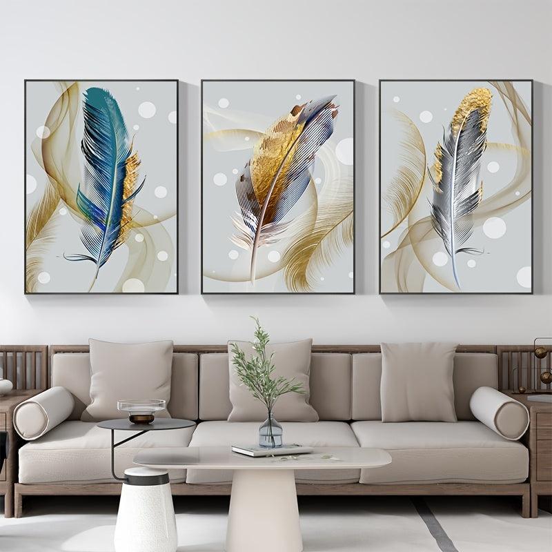 3pcs Golden Feather Canvas Painting HD Prints for Home Decor