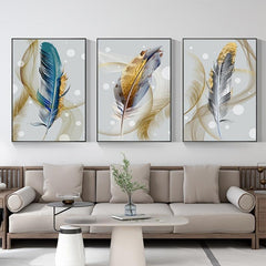 3pcs Golden Feather Canvas Painting HD Prints for Home Decor