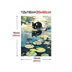Cat Drinking Water On Lotus Leaves Canvas Poster Wall Art
