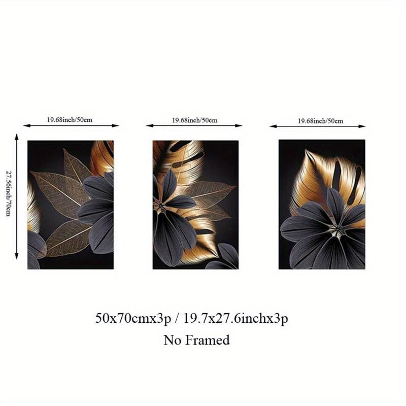 3pc Golden Plant Leaf Canvas Posters Abstract Wall Art