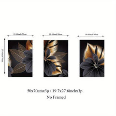 3pc Golden Plant Leaf Canvas Posters Abstract Wall Art