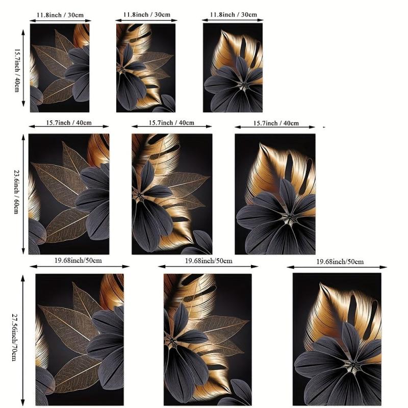 3pc Golden Plant Leaf Canvas Posters Abstract Wall Art