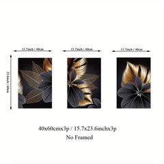 3pc Golden Plant Leaf Canvas Posters Abstract Wall Art