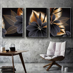 3pc Golden Plant Leaf Canvas Posters Abstract Wall Art