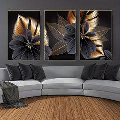 3pc Golden Plant Leaf Canvas Posters Abstract Wall Art