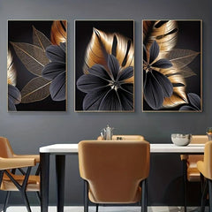 3pc Golden Plant Leaf Canvas Posters Abstract Wall Art