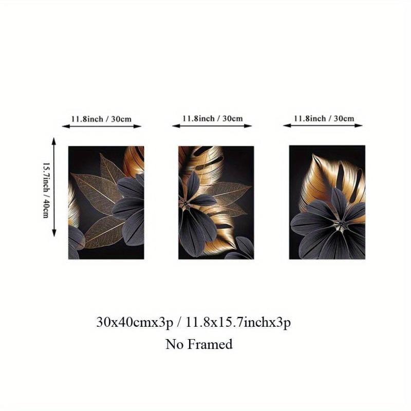 3pc Golden Plant Leaf Canvas Posters Abstract Wall Art