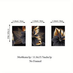 3pc Golden Plant Leaf Canvas Posters Abstract Wall Art