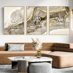 Islamic Gilded Marble Canvas Art Poster for Decor
