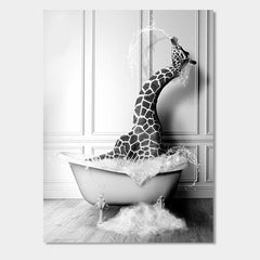 Giraffe Bathtub Canvas Poster Wall Picture Bathroom Decor