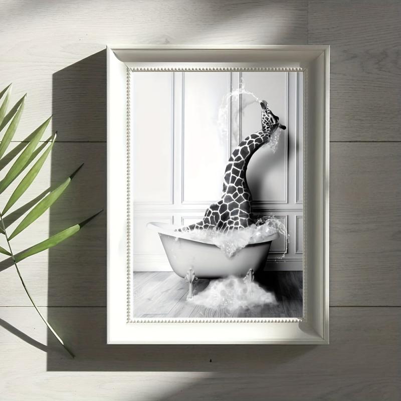 Giraffe Bathtub Canvas Poster Wall Picture Bathroom Decor