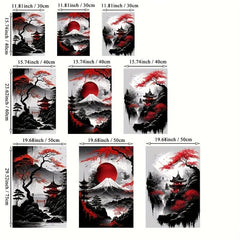 Japanese Natural Landscape Canvas Painting And Red Posters Vintage Ink Art Wall
