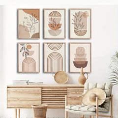 6pcs Boho Abstract Art Canvas Paintings Line Drawing Woman Plant Leaf Posters