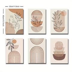6pcs Boho Abstract Art Canvas Paintings Line Drawing Woman Plant Leaf Posters