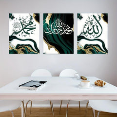 3pcs Marble Canvas Poster Arabic Islamic Calligraphy Ramadan Wedding Gift