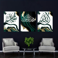 3pcs Marble Canvas Poster Arabic Islamic Calligraphy Ramadan Wedding Gift