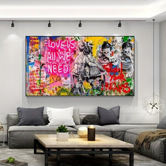 Street Graffiti Poster Love Is All We Need Canvas Art Print