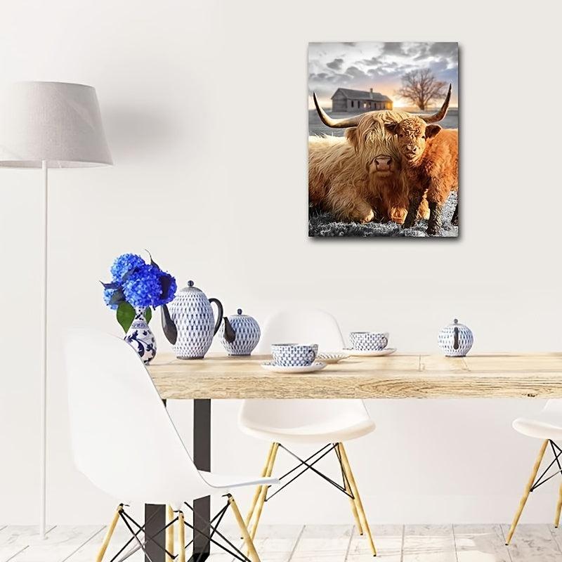 Highland Cow Canvas Wall Art Animal Print Picture Framed Farmhouse Painting