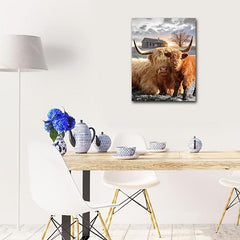 Highland Cow Canvas Wall Art Animal Print Picture Framed Farmhouse Painting