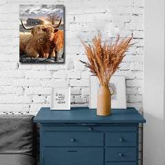 Highland Cow Canvas Wall Art Animal Print Picture Framed Farmhouse Painting