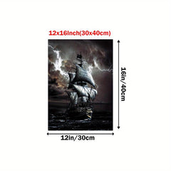 Vintage Pirate At Sea Posters Sailboat Waves Painting Wall Pictures