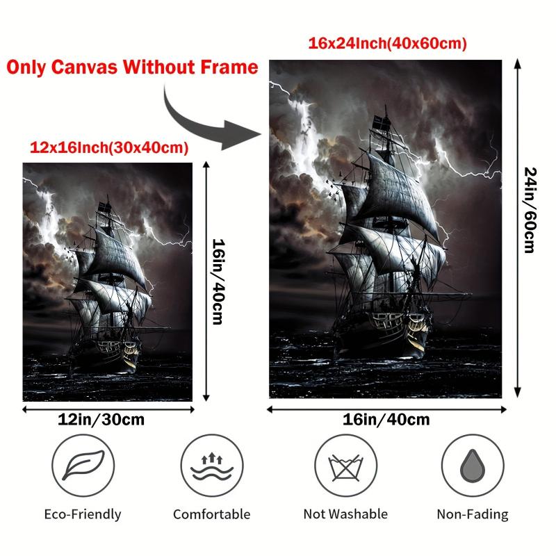 Vintage Pirate At Sea Posters Sailboat Waves Painting Wall Pictures