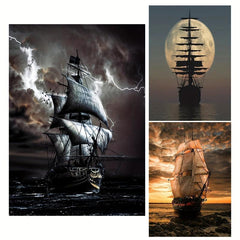 Vintage Pirate At Sea Posters Sailboat Waves Painting Wall Pictures