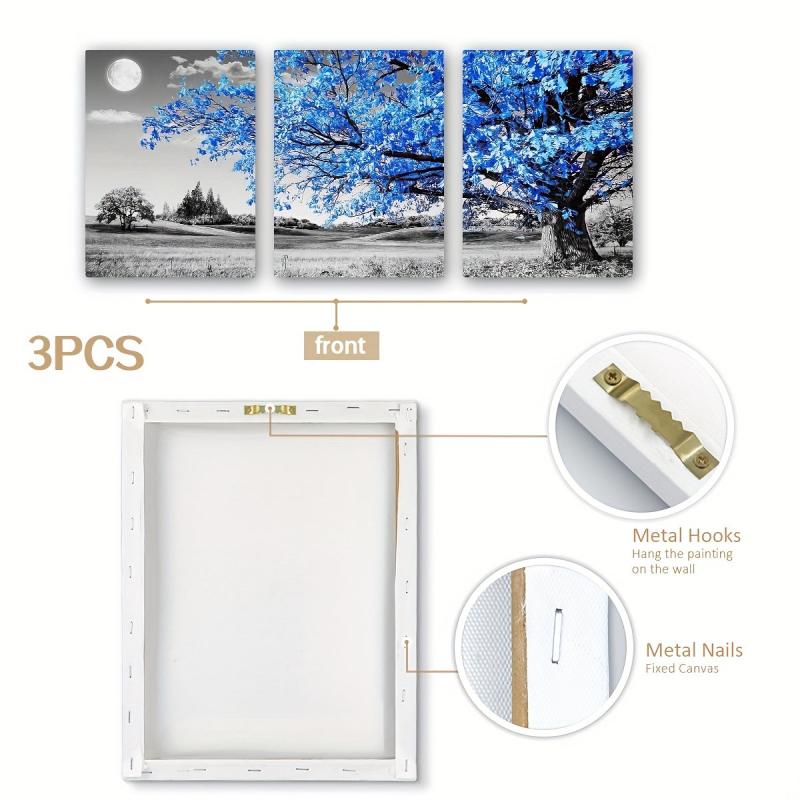 3pcs Abstract Gray Background & Leaf Canvas Paintings
