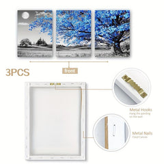 3pcs Abstract Gray Background & Leaf Canvas Paintings