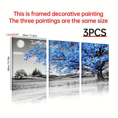 3pcs Abstract Gray Background & Leaf Canvas Paintings