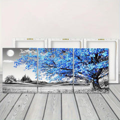 3pcs Abstract Gray Background & Leaf Canvas Paintings