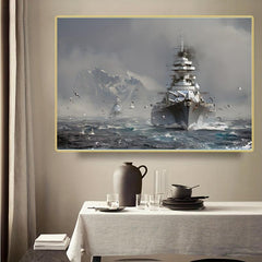 Art Canvas Painting Bismarck Class Battleship On Canvas Wall Art