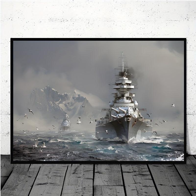 Art Canvas Painting Bismarck Class Battleship On Canvas Wall Art
