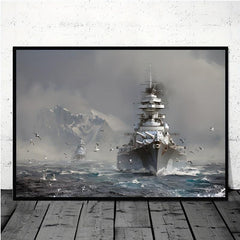Art Canvas Painting Bismarck Class Battleship On Canvas Wall Art