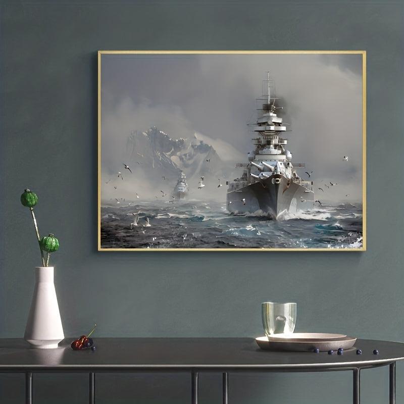 Art Canvas Painting Bismarck Class Battleship On Canvas Wall Art