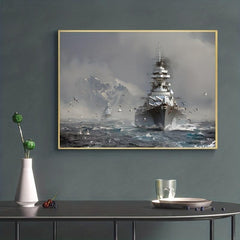 Art Canvas Painting Bismarck Class Battleship On Canvas Wall Art