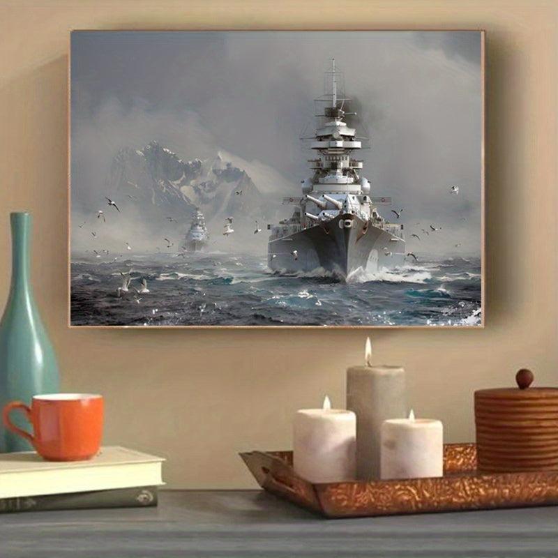 Art Canvas Painting Bismarck Class Battleship On Canvas Wall Art