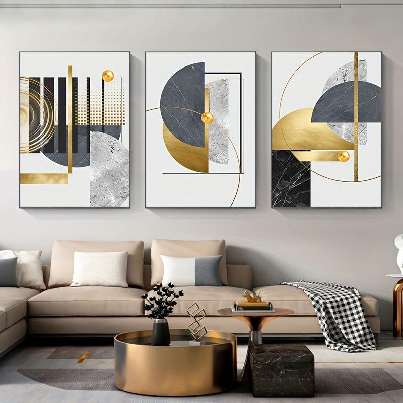 3pcs Set Modern Golden Marble Abstract Painting